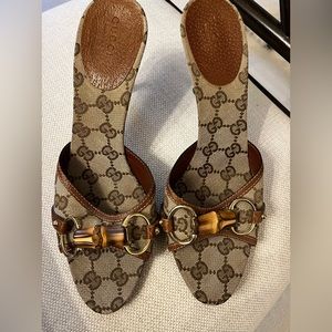 Gucci Canvas Logo Slip on Heels
